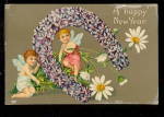 Gorgeous New Years Angels  w Horseshoe 1907 Postcard