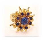 Lovely Flower Blue Glass & Goldtone Ring