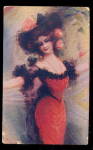 Lovely Woman in Hat & Red Dress 1908 Postcard
