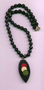 Black Faceted Plastic Bead Necklace With Bake