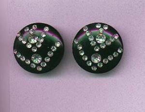 Black Thermo Plastic Earrings With Clear Rhinestones