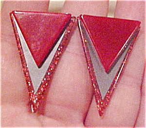 Red Plastic Earrings With Glitter