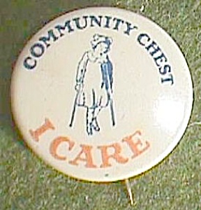 Antique Community Chest &#147;i Care&#148; Pin Girl On Crutches Free Shipping
