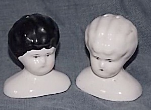 Pair Vintage Doll Head Porcelain Shakers