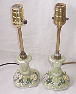 Pair Antique German Porcelain Boudoir Lamps
