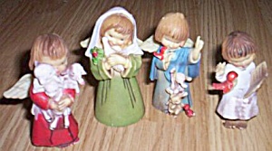 4 Vintage Hard Plastic Christmas Children Angels