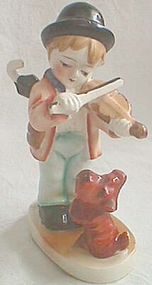 Vintage Figurine Boy Puppy Violin