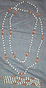 Gorgeous Necklace 4 String Bracelet White Glass Beads Free Shipping