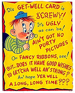 1940s Comic Get Well Card, Ugly Guy, Leggy Woman