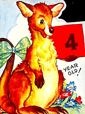 Perky Kangaroo For 4th Birthday Greeting, Wwii Era Card