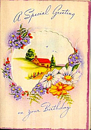 Dainty Daisies, Violets On Special Birthday Greeting, Wwii Era
