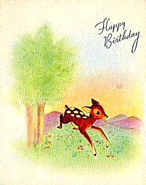 Cute Little Deer (Dear) Birthday Greeting, Wwii Era