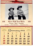 1953 Calendar, Kids Fishing, Rath Lard Tin
