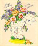 Happy Birthday Grandchild;Lamb and Flowers; WWII Era Unused Card, MARCHANT