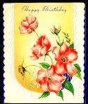 Pretty Pink Poppies on WWII era Birthday Greeting Card