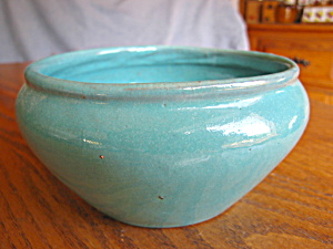 Vintage Aqua Glazed Redware Vase