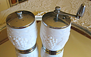 Milk Glass Vintage Pepper Grinder & Shaker
