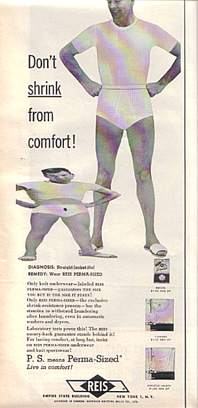 1955 Men's Underwear Brief Ad Reis Shrinking