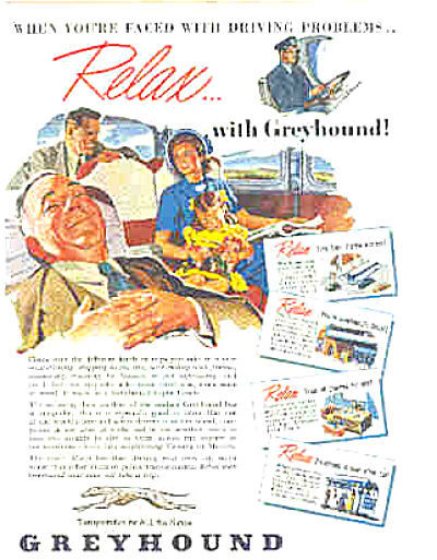 1948 Family Relaxing On Greyhound Bus Ad