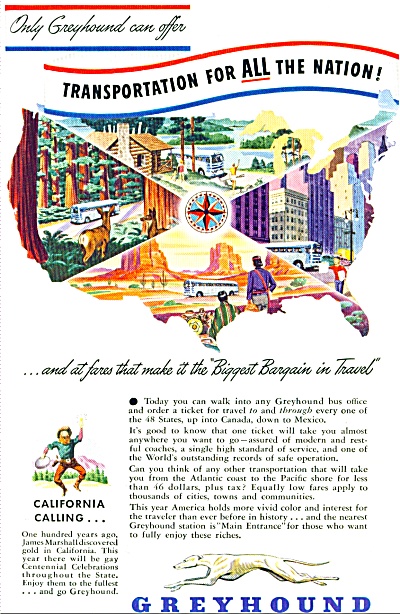 1948 Greyhound Bus Travel Ad California Calls