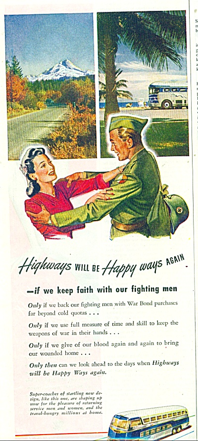 1945 Greyhound Bus Ad Soldier Goes To War