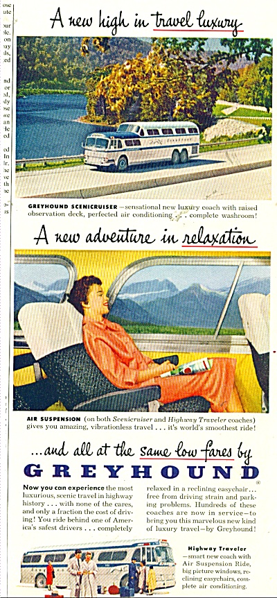 1955 Greyhound Travel Bus Lines Ad Luxury