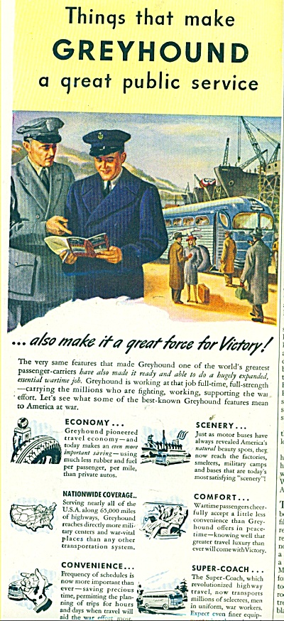 1943 Greyhound Bus Lines Travel Ad Victory