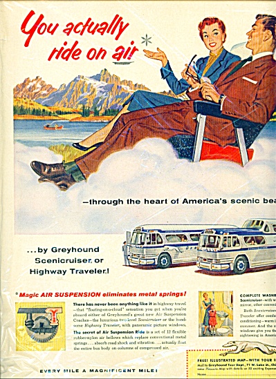 1954 Greyhound Bus Lines Ad Bonfils Art