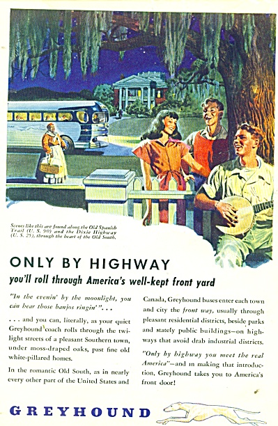 1946 Vintage Greyhound Ad Old South Dixie