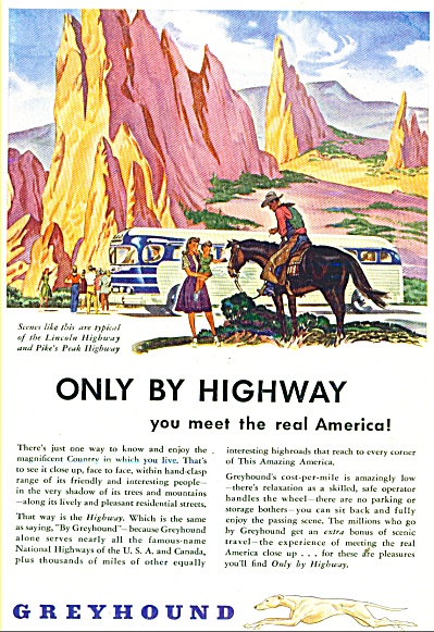 1946 Greyhound Bus Lines Ad Pikes Peak Art