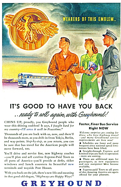 1945 Greyhound Bus Ad Soldier Comes Home