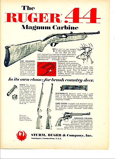 44 magnum rifle ruger. The Ruger 44 magnum carbine ad