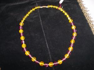 Purple And Yellow Glass Bead Necklace
