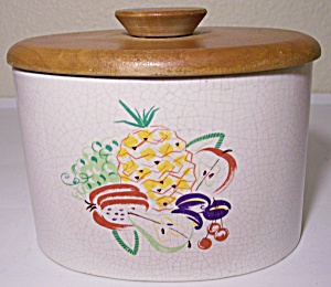 Barbara Willis Pottery Fruit Decorated Canister W/lid