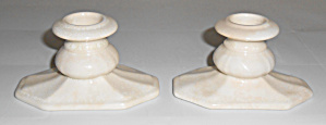 Cowan Pottery Pair Gloss White Candlstick Holders