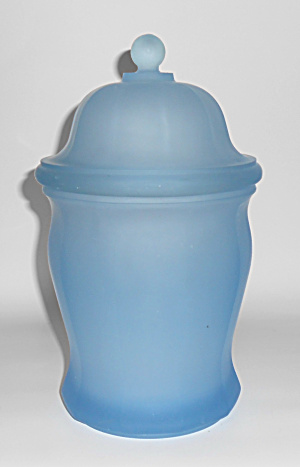 Indiana Glass Company Blue Satin Glass Covered Jar