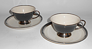 Flintridge Porcelain China Black Contessa 2 Cup/saucers