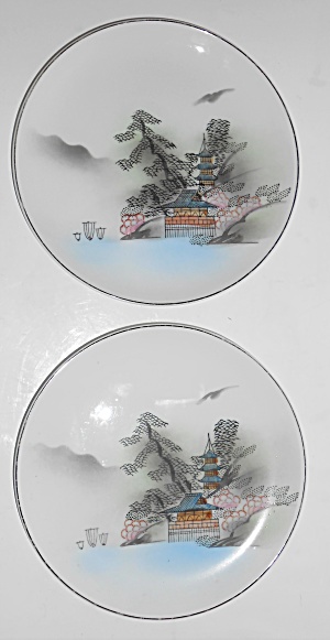 Kutani China Porcelain Gold House Pagoda River Fuji Pr