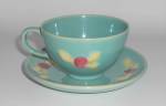 Coors Pottery Rosebud Green Cup & Saucer Set