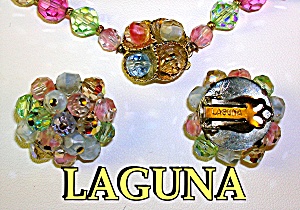 Laguna Crystal Pink White Blue Necklace Earrings