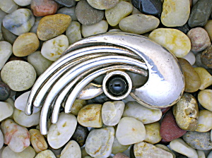 Sterling Silver Black Onyx Brooch Signed Mh 925