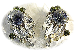 Austrian Peridot And Grey Crystal Clip Earrings