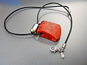 Silpada Apple Coral Sterling Silver Leather Necklace