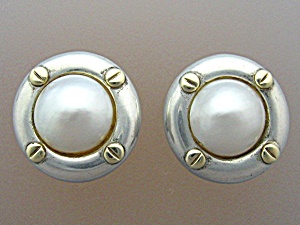 18k Gold Sterling Silver Mabe Pearl Clip Earrings