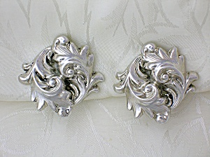 Whiting And Davis Silver Swirl Cip Earrings