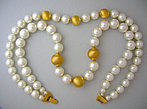 Pearls & Gold Bead 2 Strand Necklace Napier