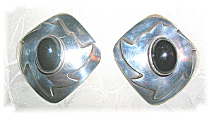 Earrings Sterling Silver Black Onyx Mexico Clips