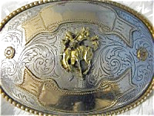 Huge German Silver Buckin Bronco Belt Buckle.
