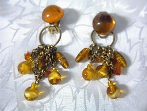 Amber Glass Bead Clip Earring
