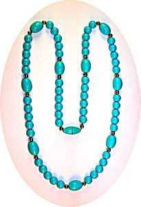 Vintage Turquoise Gold And Glass Necklace